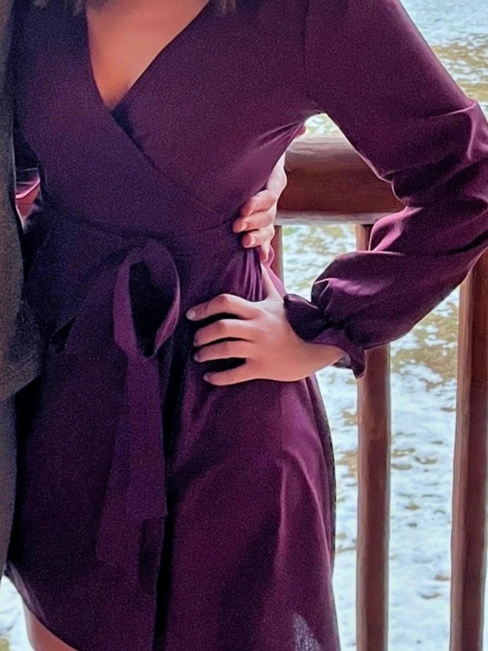 Express Conscious Edit Satin Wrap Mini Dress Purple